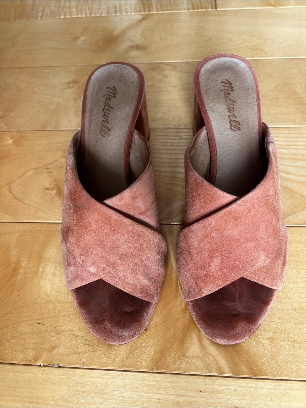 Madewell Dusty Rose Suede Crisscross Slide Sandals